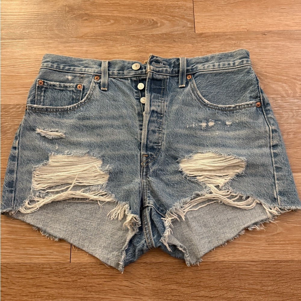 Levi's Blue Distressed Jean Shorts